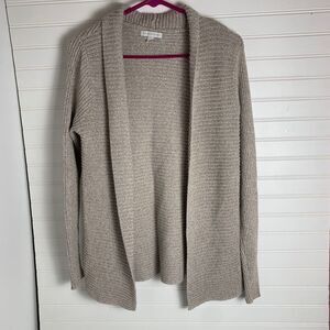 New York & Company Cardigan Sweater Knit Open Front Tan Neutral Small